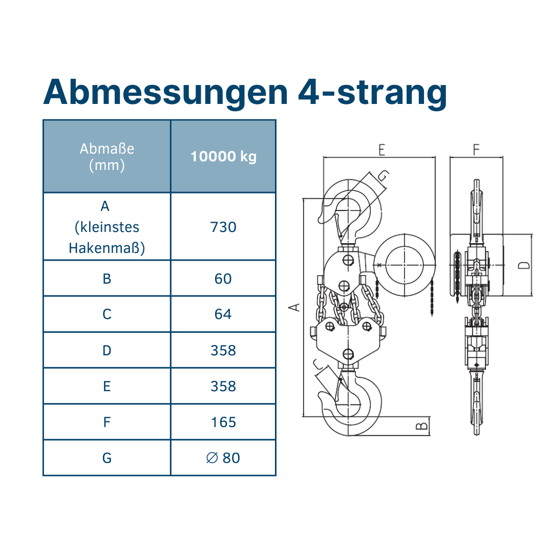 4-strang Kettenzug Abmessungen Stirnradflaschenzug kettenzüge